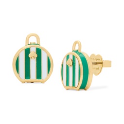 Gold-Tone Striped Suitcase Stud Earrings