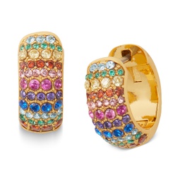Gold-Tone Small Multicolor Pave Hoop Earrings 0.5