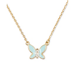Gold-Tone Cubic Zirconia & Colored Butterfly Pendant Necklace 16 + 3 extender