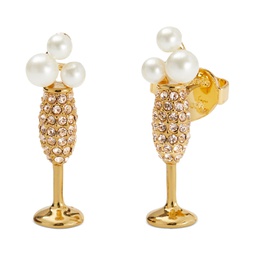 Gold-Tone Crystal & Imitation Pearl Champagne Stud Earrings