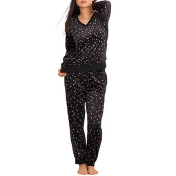 womens v-neck velour knit pajama set