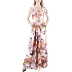 womens floral pleated evening dress