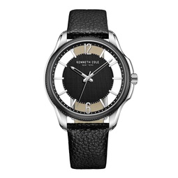 Mens Transparency Dial Black Genuine Leather Strap Watch 42mm