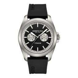 Mens Titanium Multi-Function Black Silicone Strap Watch 42mm