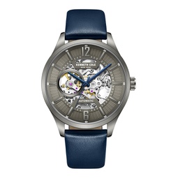 Mens Automatic Blue Genuine Leather Strap Watch 42mm