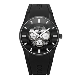 Mens Multi-Function Black Silicone Strap Watch 42mm