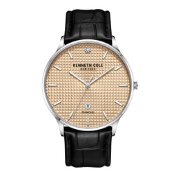 Mens Diamond Accent Dial Black Genuine Leather Strap Watch 42mm