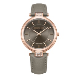 Womens Quartz Classic Gray Genuine Leather Watch 34mm
