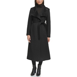 Womens Belted Maxi Wool Coat with Fenced Collar