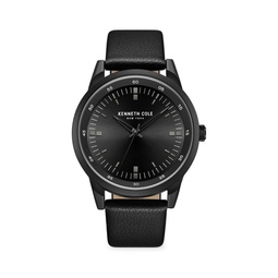 Classic 45MM Black Tone & Leather Strap Watch
