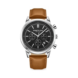 Dress Sport 45MM Stainless Steel & Leather Strap Chronograph Watch