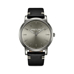 Classic 43MM Silvertone & Leather Strap Watch