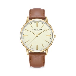 Classic 44MM Leather Strap Watch