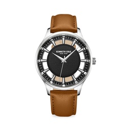 Transparency 43MM Silvertone & Leather Strap Watch