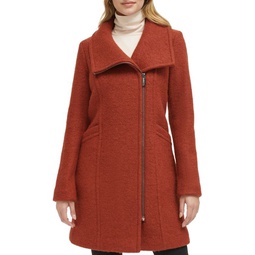 Asymmetrical Zip Wool Boucle Coat