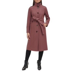 Belted Wool Blend Military Coat