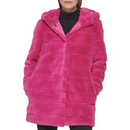 Channel Quilted Faux Fur Coat
