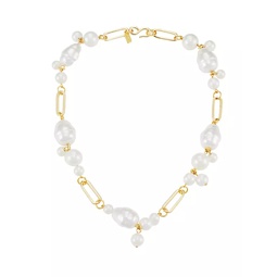 Goldtone Pearl Cluster Necklace