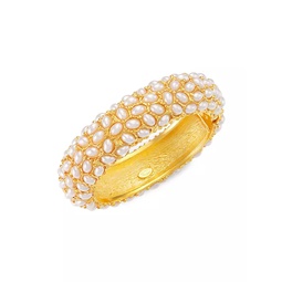 Goldtone Faux Pearl Bangle Bracelet