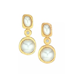 Satin Goldplated, Faux Pearl & Crystal Drop Clip-On Earrings