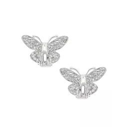 Rhodium-Plated & Glass Crystal Butterfly Clip-On Earrings