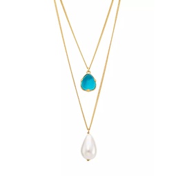22K-Gold-Plated, Resin & Imitation Pearl Double-Chain Necklace
