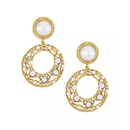 22K Gold-Plated & Faux Pearl Drop Earrings