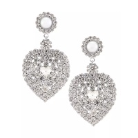 Silvertone, Imitation Pearl & Crystal Heart Drop Earrings