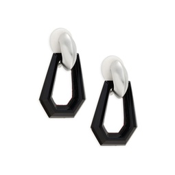 Rhodium Plated Geometric Clip-On Drop Earrings