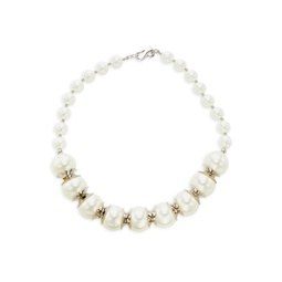 Rhodium Plated & 12MM Faux Pearl Necklace