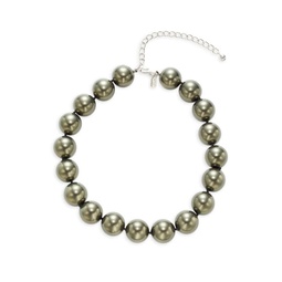 Rhodium Plated & Faux Pearl Beaded Necklace
