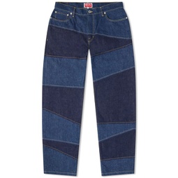 Kenzo Patchwork Botan Loose Jeans Rinse Blue Denim