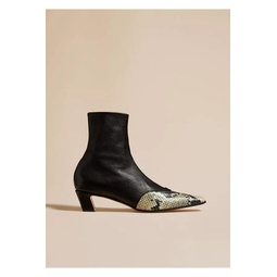 The Nevada Stretch Low Boot In Black With Natural Python-Embossed Leather