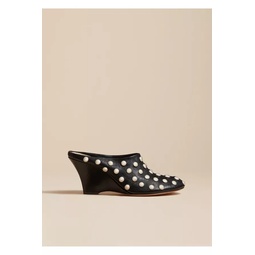 The Apollo Wedge Mule In Black Leather With Studs
