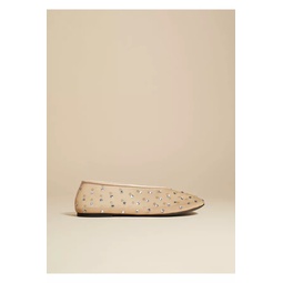 The Marcy Flat In Beige Mesh With Crystals