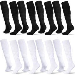 Kigeli 8 Pairs Scrunch Football Socks Youth Extra Long Padded Sports Socks Bulk Soccer Calf Compression Socks for Men Women
