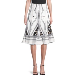 Kathryn Linen Blend Embroidered Midi Skirt