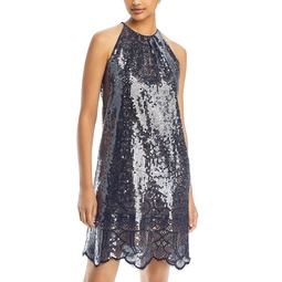 Maya Sequined Lace Halter Dress