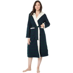 Womens LLBean Petite Scotch Plaid Flannel Sherpa Lined Long Robe