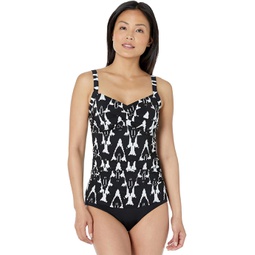 Womens LLBean Slimming Swimwear Tankini Top Print