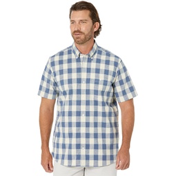 Mens LLBean Comfort Stretch Chambray Shirt Short Sleeve Traditional Fit Plaid - Tall