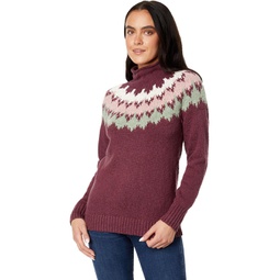 Womens LLBean Cotton Ragg Sweater Funnel Neck Pullover Fair Isle