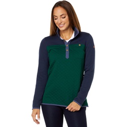 Womens LLBean Quilted Sweatshirt Mock Neck Tunic Color-Block