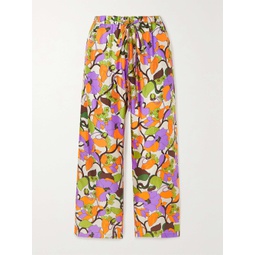 LA DOUBLEJ Cropped floral-print silk-twill straight-leg pants