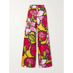 LA DOUBLEJ Floral-print silk-twill wide-leg pants