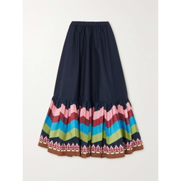 LA DOUBLEJ Sunset tiered striped cotton-voile midi skirt