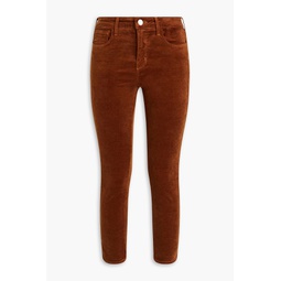Cropped cotton-blend velvet skinny pants