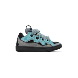 Blue   Gray Leather Curb Sneakers 241254M237043