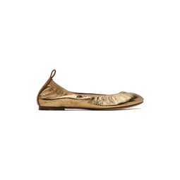 Gold Leather Ballerina Flats 241254F118010