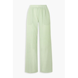Crinkled cotton-blend wide-leg pants